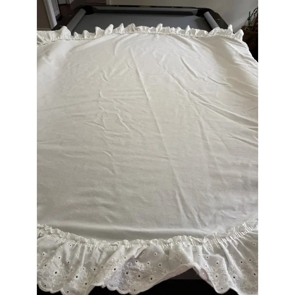 Round White Eyelet Ruffle Tablecloth Cottagecore Farmhouse 69 Inch